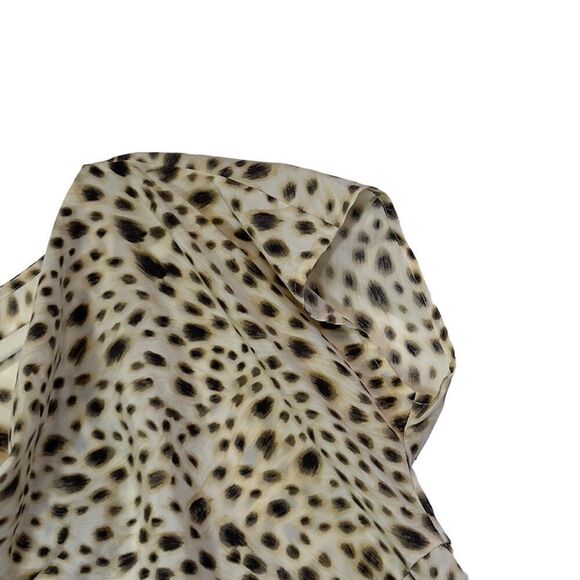 Ann Taylor Silk spandex Leopard Print Cowl Neck Short Sleeve Blouse Size 12 - Picture 9 of 16